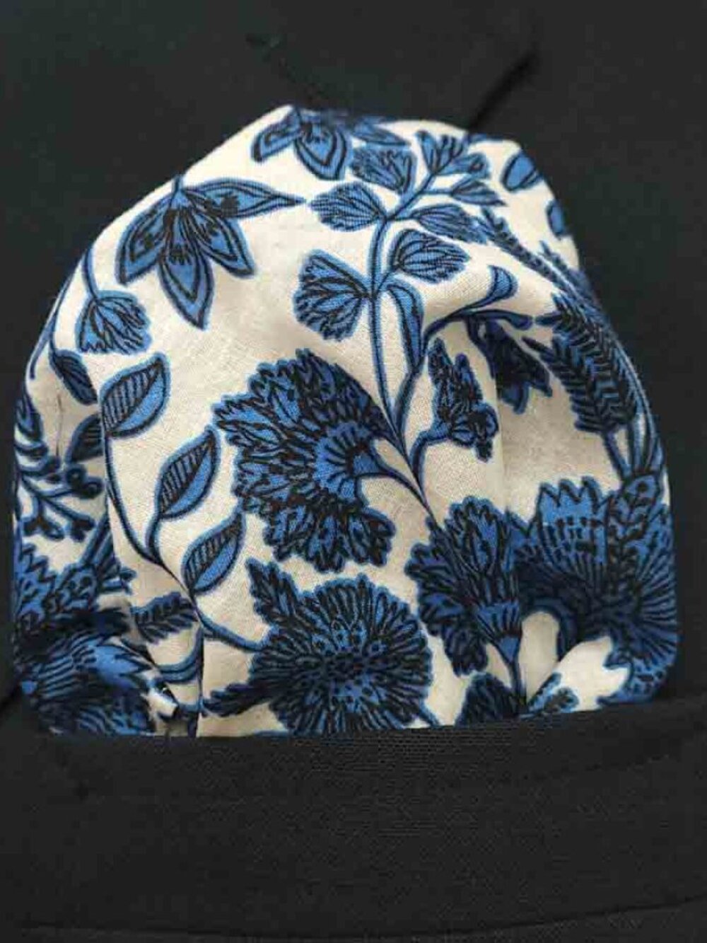 Gascoigne Hand Stitched Pocket Square Cotton Silk Blue White Black Floral Men's